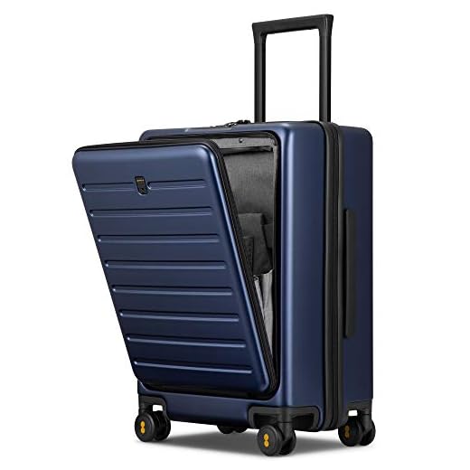 LEVEL8 Carry On Suitcases 20in Hardside Spinner Luggage with Front Pocket Lock Cover (Blue,20Inch)