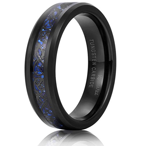 King Will Dragon Unisex 6mm Black Celtic Dragon Blue Carbon Fiber Tungsten Carbide Ring Comfort Fit 6.5