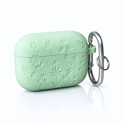 Image of Emoh Roced Case for Airpods Pro 3,Silicone Flower Engraved Cases Compatible with Apple AirPods Pro 3rd Generation 2025, Shockproof, Anti-Scratch, Protective Case Cover (Mint Green, for AirPods pro 3)