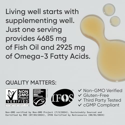 Image of Sports Research Omega-3 Fish Oil, 8oz Glass Bottle - 4685mg of Wild Caught Alaska Pollock Fish Oil per Serving - Easy-to-Take Liquid . Lemon Flavor . Non-GMO . MSC Certified Sustainable - 48 Servings