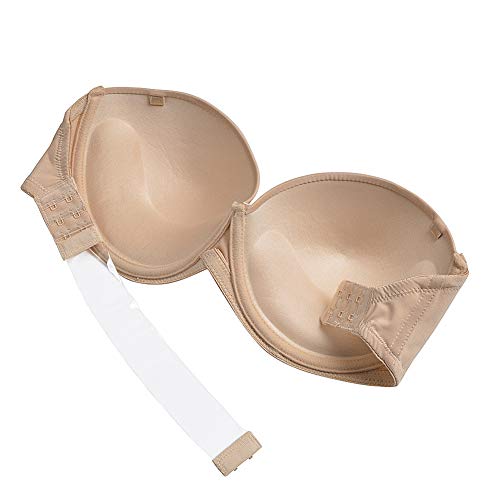 YANDW Strapless Lightly Padded Full Figured Coverage Bra Clear Back Multiway Invisible Straps Backless Brassiere for Women Nude, 36G - Image 4