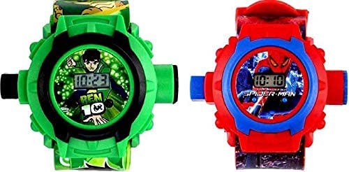 PUTHAK 24 Image Projector Digital Wrist Watch for Kids, Wall Image Projector Watch, Digital Watch with Projector Kids Smart Projector Watch 24 Cartoon Image Pattern, Pack of 2