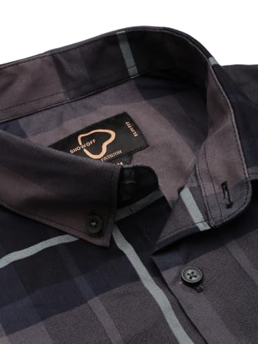 Image of SHOWOFFFF Men Check Print Casual Shirt | Spread Collar Full Sleeves Cotton Shirt for Mens | Slim Fit Regular Length Shirt for Men's