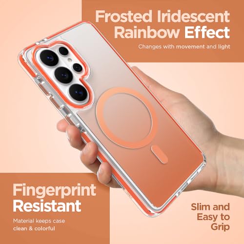 Image of Magnetic Case for Samsung Galaxy S26 Ultra [Compatible with Magsafe] [Anti-Yellowing] [1 Screen Protector] Slim Clear Iridescent Case for Galaxy S26 Ultra 6.9 inch, Orange
