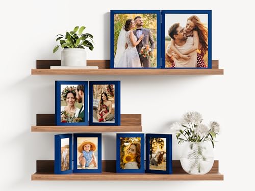 decorUhome Double 4x6 Picture Frame Vertical, Engineered Wood Bifold Photo Frame with Plexiglass for Tabletop Display, 4x6, Royal Blue