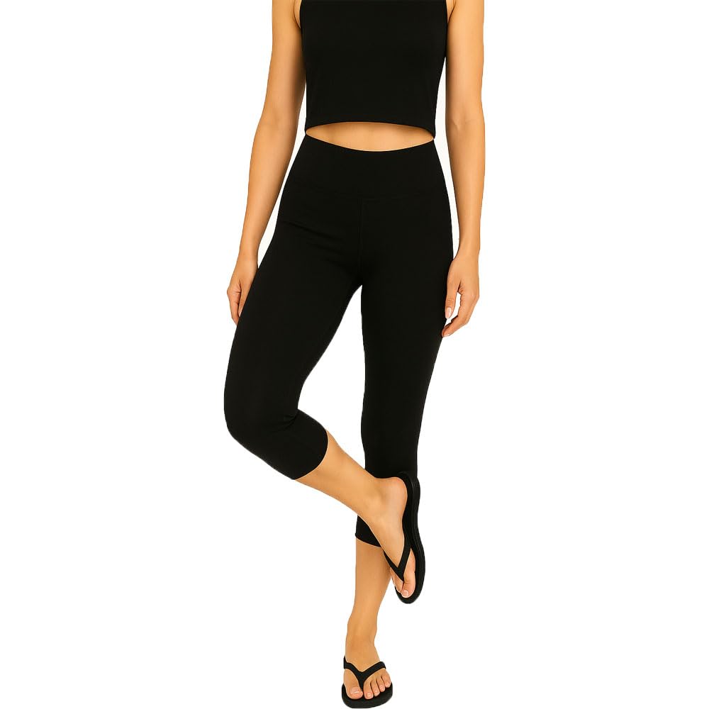 Womens Casual Regular Fit Plain 3/4th Capri For Girls Black Single Pack-picture-38