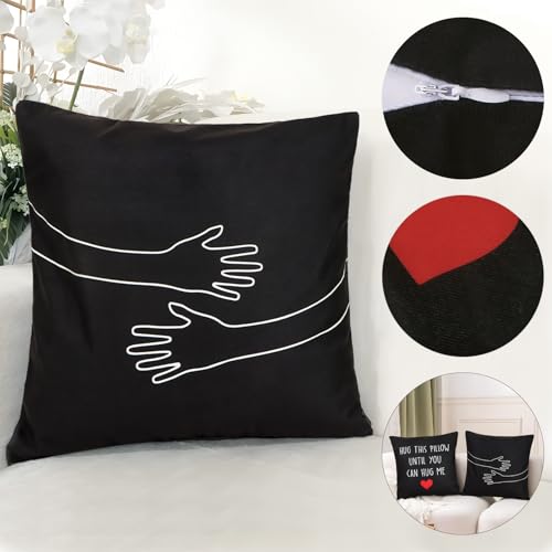COLOFALLA Hug This Pillow Until You Can Hug Me (NO Cushion Insert) Girlfriend Boyfriend Pillow Cushion Cover Long Distance Relationship Gifts 45x45cm Christmas Valentines Gifts for Him Her - Image 4