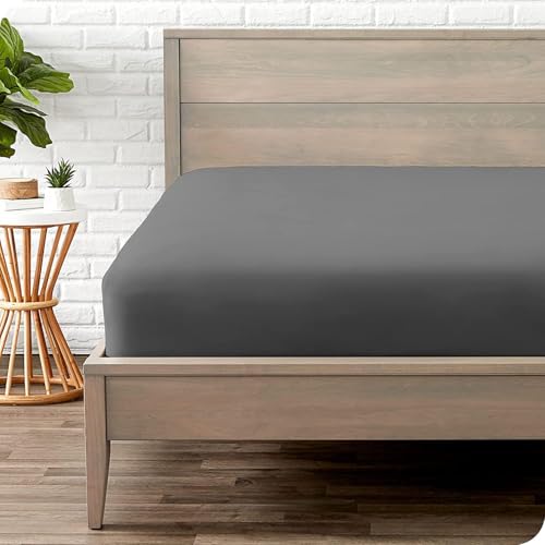 Image of 400 TC Cotton Elastic Fitted Bedsheet with 2 Pillow Covers for Double Bed 48 x 75 10 Inches Dark Gray Solid Color Fitted Sheet
