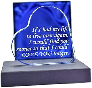 LT Birthday Gift for Her Him Anniversary Present Wife Husband Glass Heart Couple Gifts Women I Love You Engraved Happy Message Lovely Valentine's Day Wedding Christmas