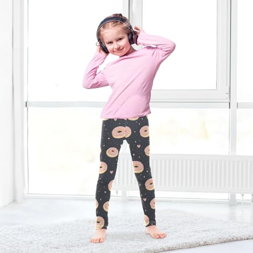 Wusikd Doughnuts Girls' Leggings Toddler Doodles Pink Hearts Kids Yoga Pants Dance Active Tights 4T4