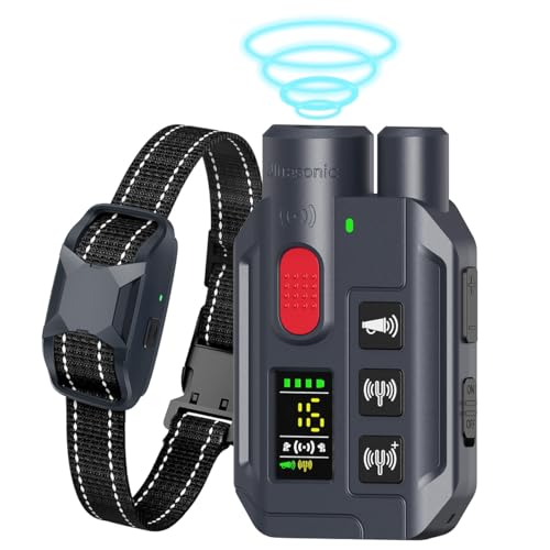 Collare da addestramento per cani con telecomando, portata 1000 m, modalità suono/vibrazione/ultrasuoni, blocco sicurezza ricaricabile e impermeabile IP67