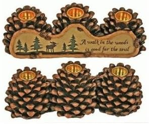 Pine Cone Candle Holder (2 Sided) (Holds 3 Taper Candles) 8-inch