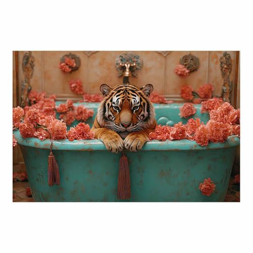 Toile tigre moderne rose corail pour habiller un grand mur vide de bureau