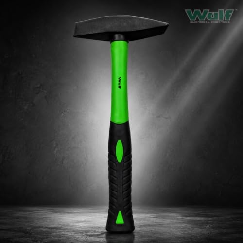 Image of WULF Heavy Duty Hammer with Shockproof Fiberglass Handle (500 gms) | Chipping Hammer for Welding, Construction & Carpentry | Anti-Vibration Grip | Durable Forged Steel Head | Professional Tool