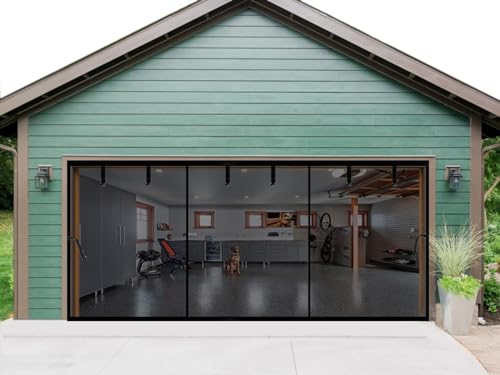 Garage Door Screen 18x8ft for 2 Car, Retractable Fiberglass Magnetic Garage Screen Mesh Curtain Doors, Heavy Duty Weighted Bottom, Easy Assembly, Hands Free for Garage Patio Porch (Black, 18x8ft)