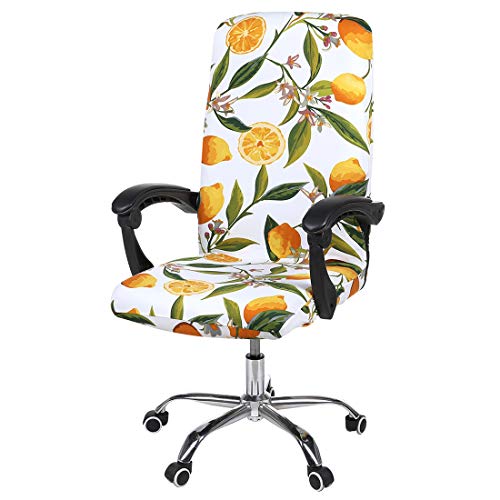 smiry Stretch Printed Computer Office Chair Covers, Soft Fit Universal Desk Rotating Chair Slipcovers, Removable Washable Anti-Dust Spandex Chair Protector Cover with Zipper (Yellow Lemon)