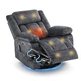 IUXPAM Elektrischer Fernsehsessel, 240° Drehbarer Relaxsessel mit Schaukelfunktion, Dual Motor Relaxsessel TV Sessel Wohnzimmer mit Massage & Wärme, USB & LED Licht, bis 150 kg (1, Grau)