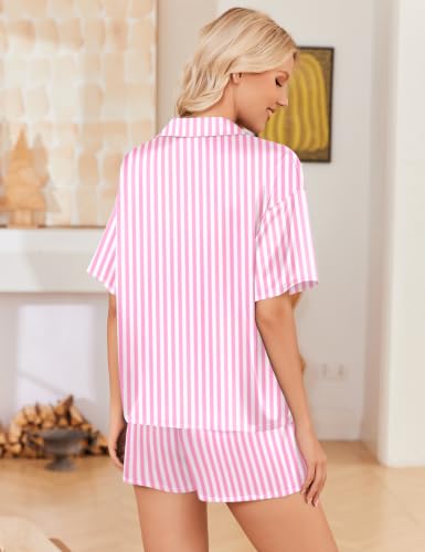 Image of Ekouaer Womens Satin Pajama Set Short Sleeve Sleepwear Button Down Pjs