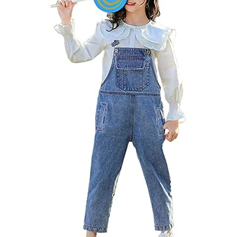 Merryway 3-13 Years Big Girls Kid Adjustable Strap Long Jeans Cotton Suspender Denim Bib Overalls Cover