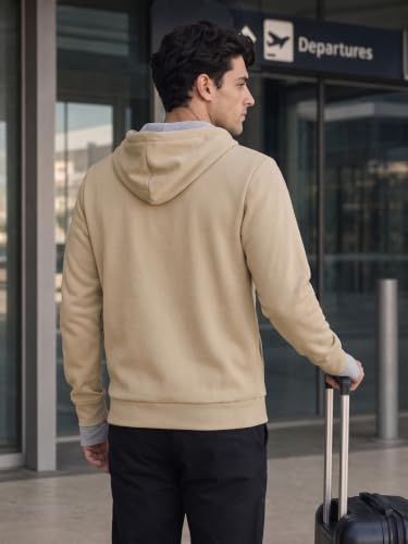 Image of NOBERO Travel Hoodies for Men|Cotton Fleece Solid Hooded Full Sleeve Sweatshirt|15 Utility Features,Tab & Drinks & earphones Holder,Charger & Sunglass Pocket, Microfiber Cloth,In-Built Gloves,Eye Mask