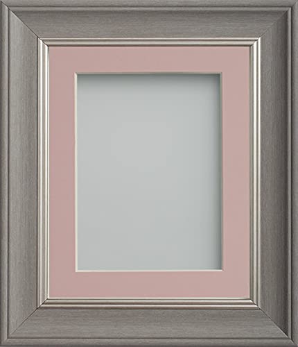 Frame Company Drummond Gunmetal Grey Photo Frame, Pink Mount, 9x7 for 7x5 inch, fitted with perspex
