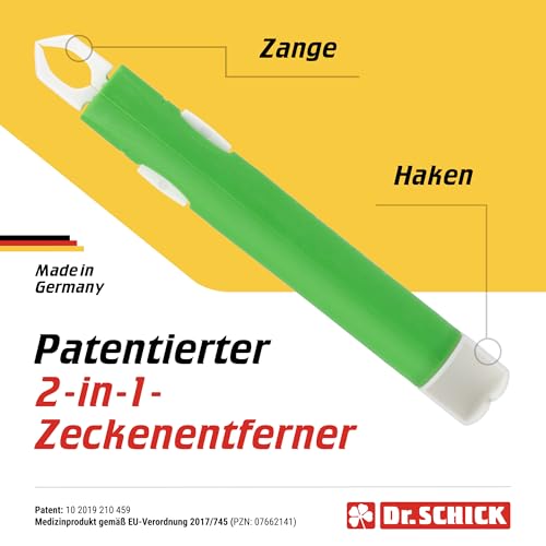 Dr. Schick Zeckenzange Ultra [2-in-1 Zeckenhaken & Zeckengreifer] - patentierter Zeckenschutz für Mensch und Tier - große und kleine Zecken zuverlässig entfernen
