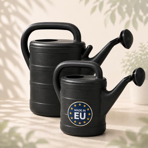 Gießkanne 1x 5L und 1x 10L Anthrazit Kunststoff Giesskanne mit abnehmbaren Brausekopf Garten-Gießkanne für Balkon & Pflanzen Made in EU & HLKauf-Block