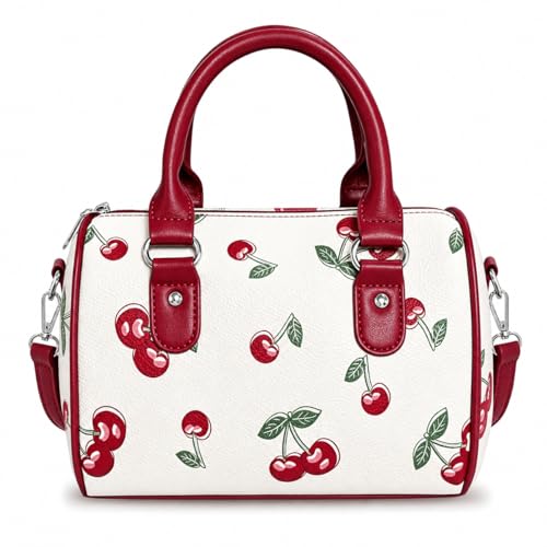 Sunwel Fashion Cute Small Crossbody Bag with Fruit Prints Boston Bag for Women Girls (CHERRY)