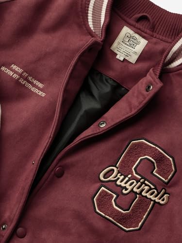 Image of The Souled Store Pink Men and Boys Long Sleeve Button Front Oversized Fit Printed Varsity Jackets