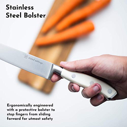 Styled Settings 15-Piece Forged Stainless Steel Triple Rivet White Knife Set With Block W/ Kitchen Sheers and Knife Sharpening Hone - Thumbnail 5