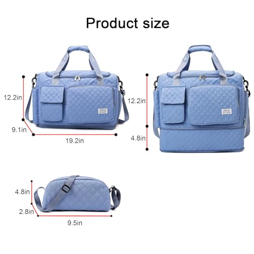 Image of Small Gym Bag for Women, Travel Duffle Bag Carry On Weekender Bag with Shoe Compartment, B5#Blue, 11x19.6x8.2 inches, Weekender Bag&toiletry Bag