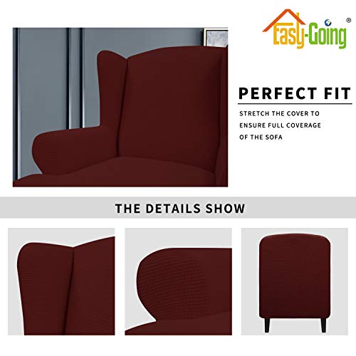 Image of Easy-Going Stretch Large Wingback Chair Sofa Slipcover Wine