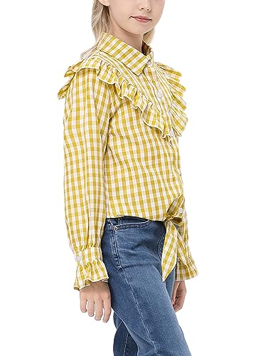 Image of Girls Sleeveless Plaid Button Down Shirt Summer Crop Tops Tie Knot Ruffle Sleeve Shirt Blouse 3-12Y