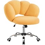 Yaheetech Boucle Upholstered Desk Makeup Vanity Chair with Wheels Swivel Cloud-shaped Accent Chair with Adjustable Height for Home Office Living Room, Bedroom Women Yellow