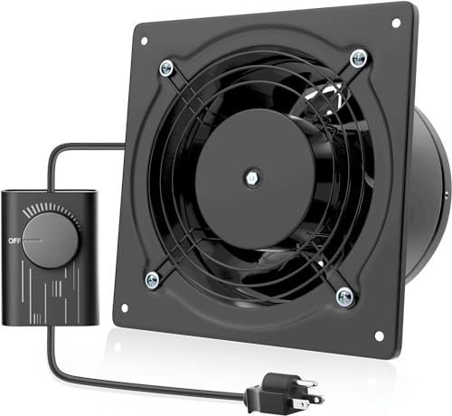 Okryain 強化型換気扇 150mm 壁付け 家庭用工業換気扇 風量調整可能 ダクトファン 業務用 100-120V対応 ダクト用換気ファン 倉庫/トイレ/キッチン換気排気用 (150mm-黒)