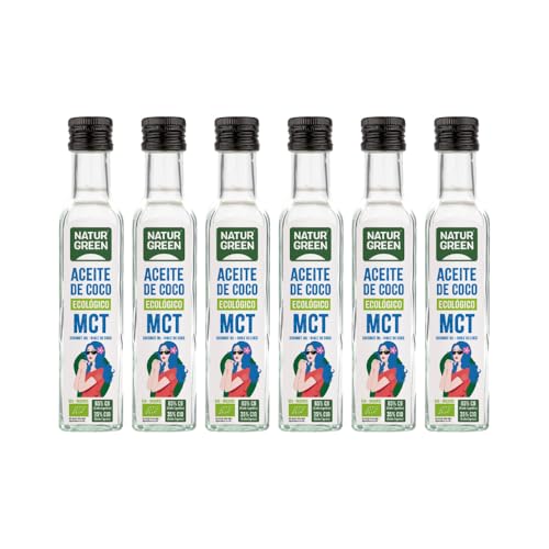 NaturGreen - Aceite de Coco MCT Bio, Pack 6 x 250 ml, 100% Orgánico, Energía Rápida, Apto Para Consumo Directo, Sin Gluten ni Azúcares Añadidos, Ideal para Dietas Keto, Paleo y Batidos