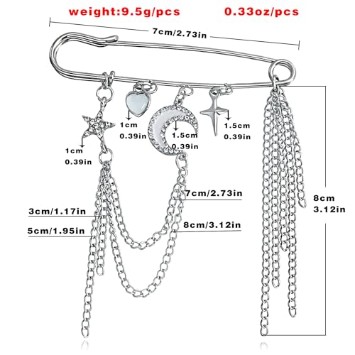 Image of Vintage Tiny Star Moon Brooches Pins Y2K Pins Jewelry Shining Shooting Star Opal Moon Heart Pendant Lapel Pin Women Safty Pin Fashion Clothes Accessories