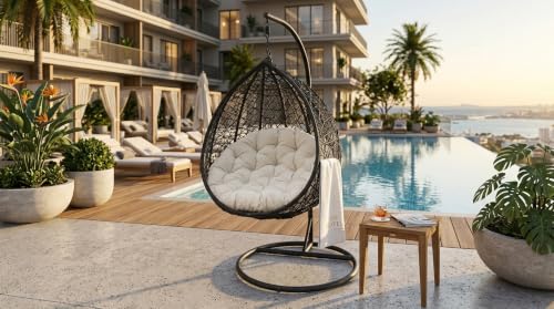 Image of Universal Furniture Single Seater Swing Chair with Stand, Cushion and Hook (Rattan)