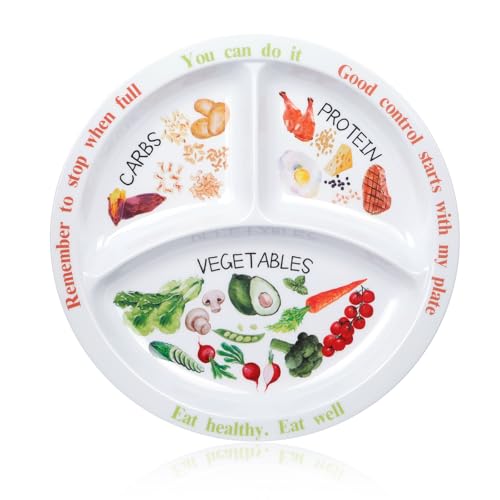 Yuecda Portion Control Plate for Balanced Eating -Healthy Nutrition Plate for Adults and Teens - Melamine Dividers, Perfect for Balanced Eating and Diet Management (1 Pieces)