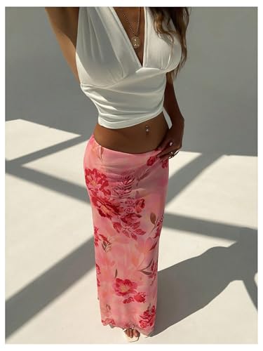 Milumia Women's Floral Low Waist Maxi Skirt Summer Vacation Fishtail Bodycon Skirts4