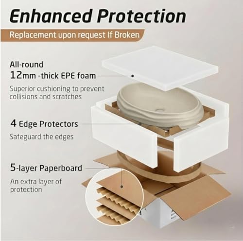 Image of BASSINO 22x15x6 Inches Ceramic Table Top Washbasin /Beige-Ivory Terrazzo Luxury Countertop Sink /Modern Basin for Home,Living Room /Designer Oval Shape Wash Basin for Bathroom with Wave(Matte Khaki)