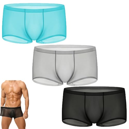 Niksy Underwear, Men'S Ultra-Thin Ice Silk Transparent Boxer Briefs, Sheer Underwear Silk, Breathable Cool Brief