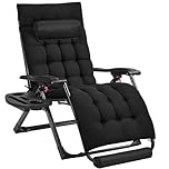 Yaheetech 29'' Zero Gravity Recliner with foam-padded Mattress for Autumn and Winter, Outdoor Folding Lounge Chair with Headrest Cupholder Footrest, Black