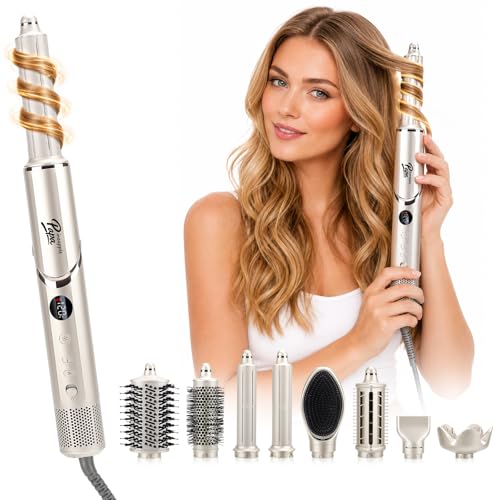Image of 8 in 1 Hair Dryer Brush Multi Hot Air Styler with Auto Wrap Curler, 1.25 Inch Curling Iron, Fast Drying Foldable 110,000 RPM Blow Dryer Brush for Women Volumizing, Curling, Straighten, Frizz-Free