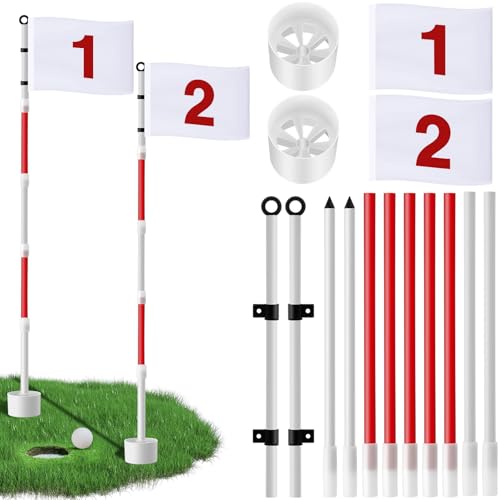 Burbell 2 Pack Golf Flag Stick 6ft Putting Green Flag Golf Hole Cup Pole Pin Numbered Flags for Driving Range Backyard Yard Putting Green and Chipping Greens Gifts