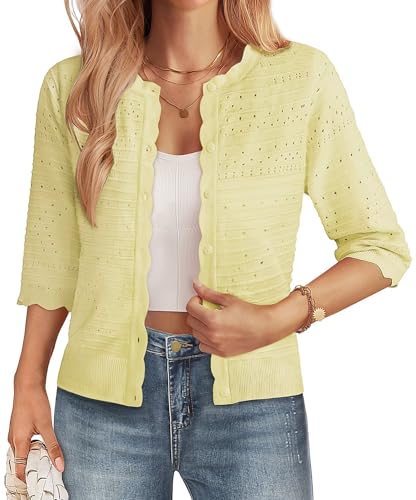 Image of GRACE KARIN Womens 3 /4 Sleeve Cardigan Sweater, Lightweight Cropped Cardigan Trendy, Dressy Casual Crochet Bolero Shrugs
