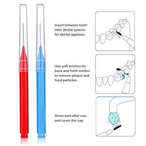 Image of Patelai 100 Pieces Braces Dental Brush for Cleaner Interdental Toothpick Dental Tooth Flossing Head Oral Hygiene Flosser Toothpick Cleaners Tooth Tool(Blue, Red,Suitable Size)