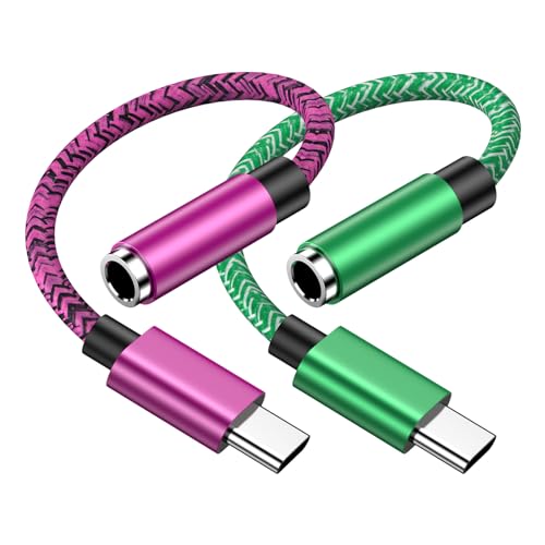 USB C to 3.5mm Jack,2Pack Type C Headphone Audio Adapter,Nylon Aux to USB C Headphone Adapter for Samsung S24 Ultra S23 S22 S21 S20 S10 A55 A54 A35 A34 A15 A14 Note20/10,iPhone 15 Pro Max,Huawei,Pixel