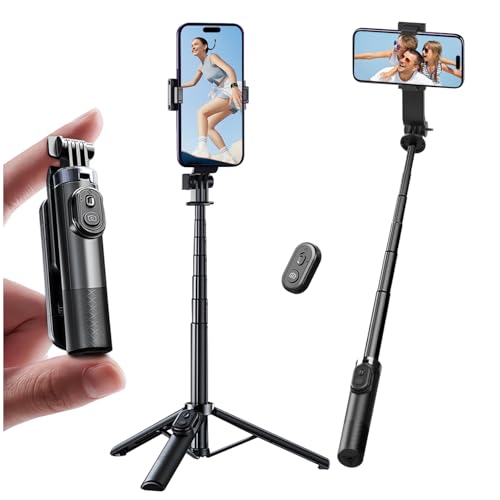 Mini Selfie Stick Tripod, Pocket Flex Tripod i-Phone Android Phone Grip, Portable Small Size Travel Compact Phone Selfie Stick with Remote, Handheld Metal Mount Live Streaming, Video Recording (A07)