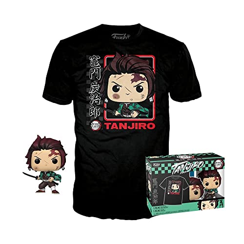 Funko Pop! & Tee: Demon Slayer, Tanjiro, (BL), Extra Large, (XL), T-Shirt, Clothes With Collectable Vinyl Figure, Gift Idea